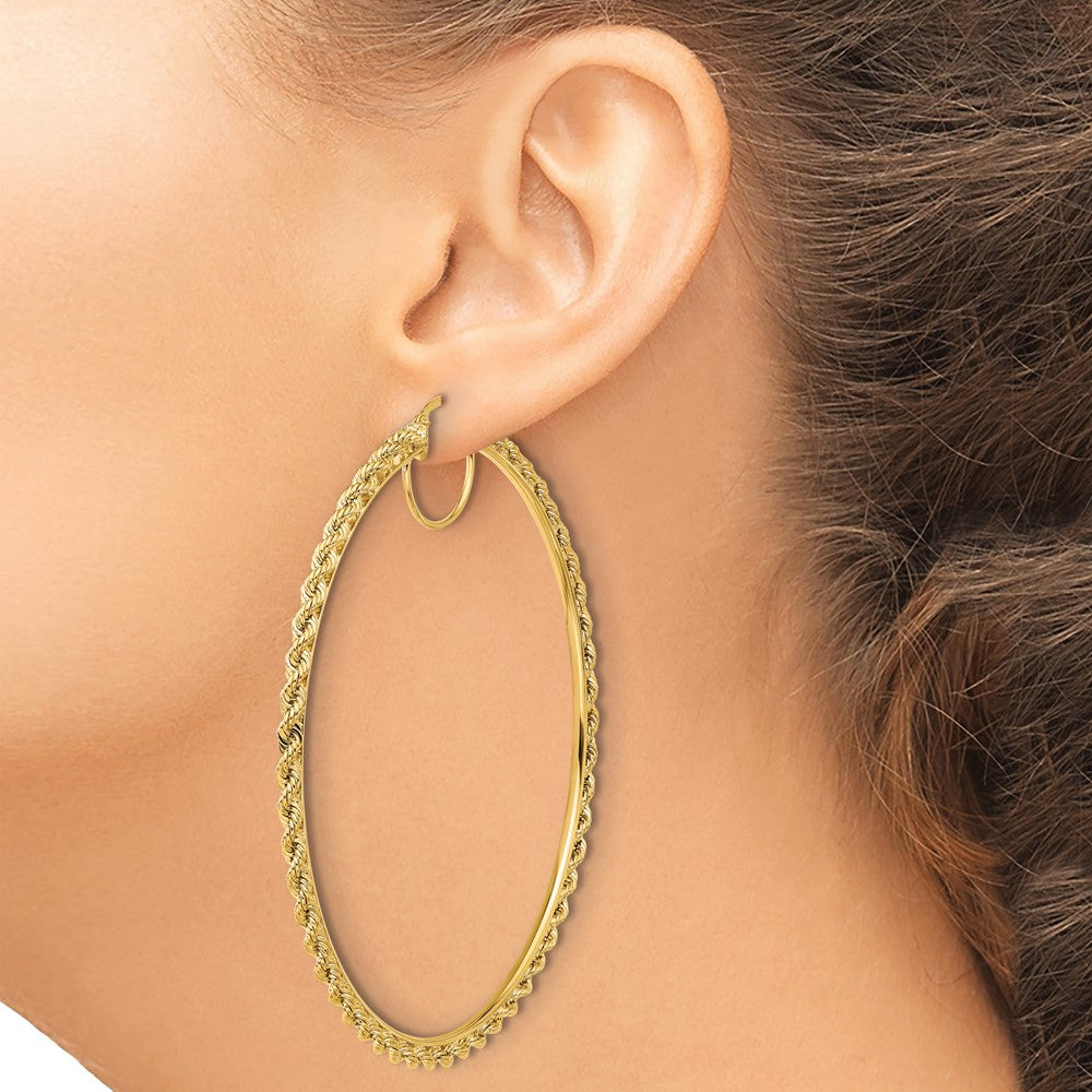 10K Yellow Gold Polished And D/C Rope 2.95mm Hoop Earrings