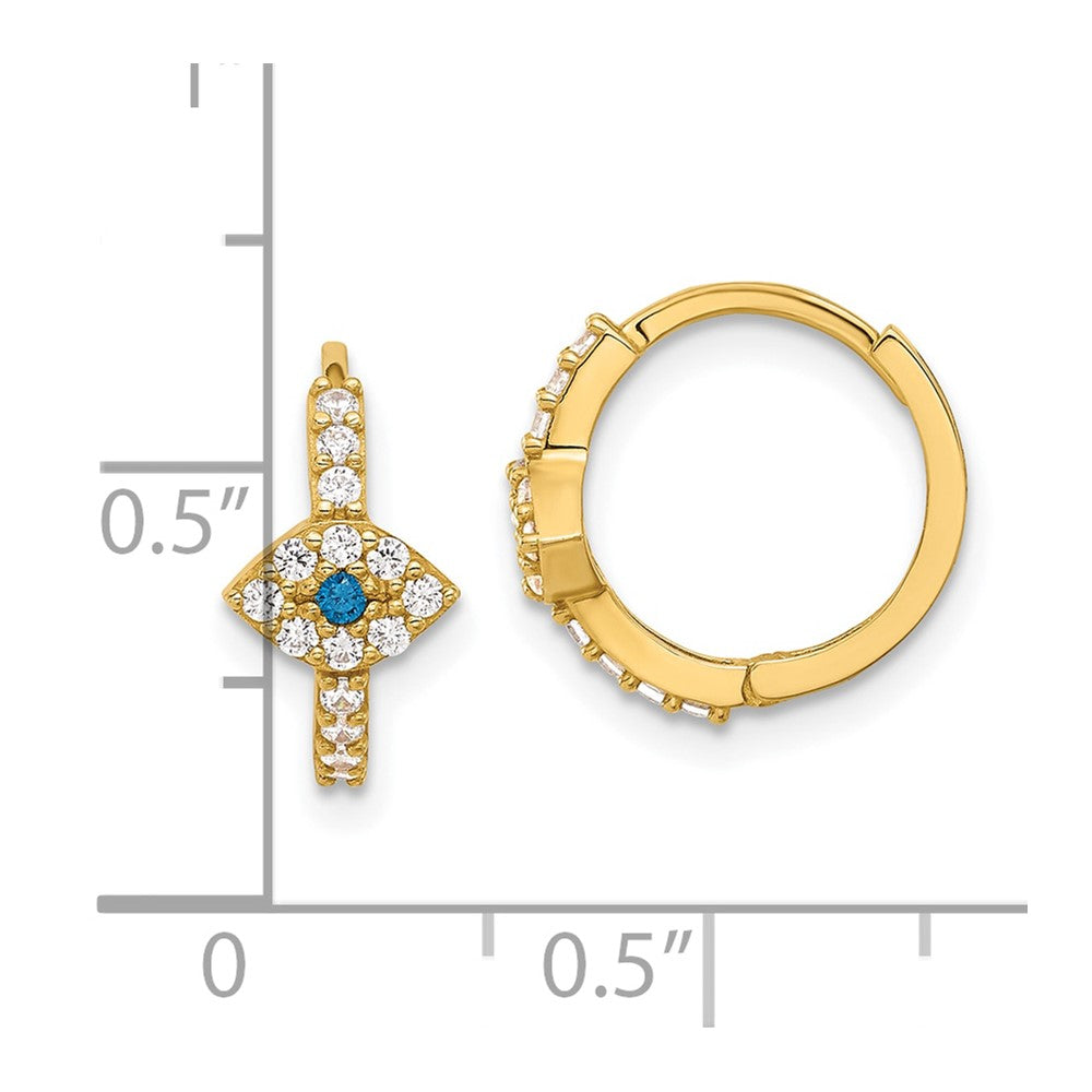 10K Yellow Gold 10K Polished Clear & Blue Cz Evil Eye Hinged Hoop Earrings