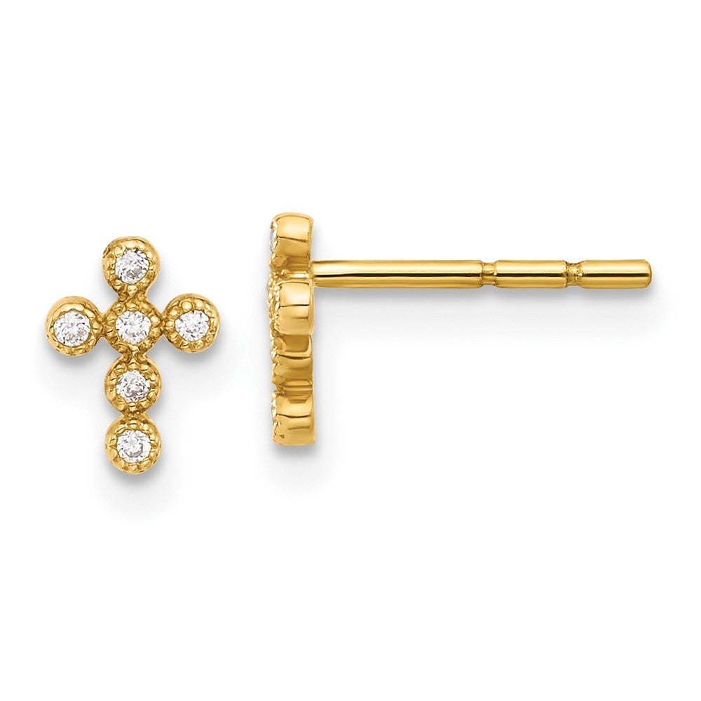 10K Yellow Gold 10K Polished Cz Cross Post Earrings