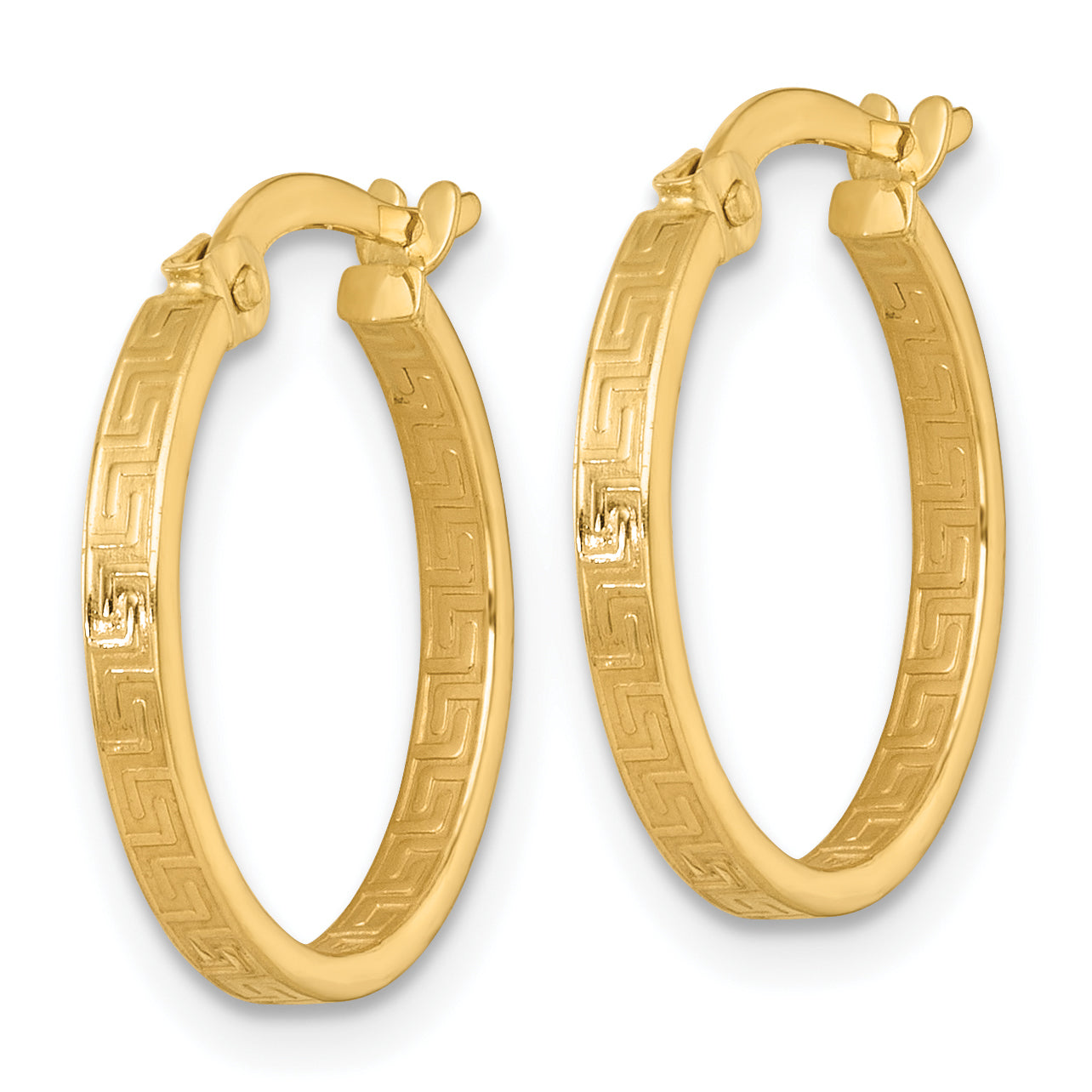 10K Yellow Gold Polished 1.75 X 17mm Greek Key In/Out Square Tube Hoop Earrings