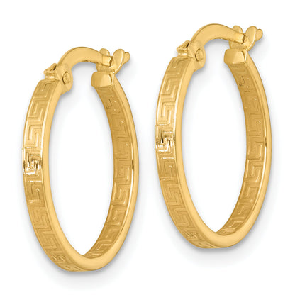 10K Yellow Gold Polished 1.75 X 17mm Greek Key In/Out Square Tube Hoop Earrings