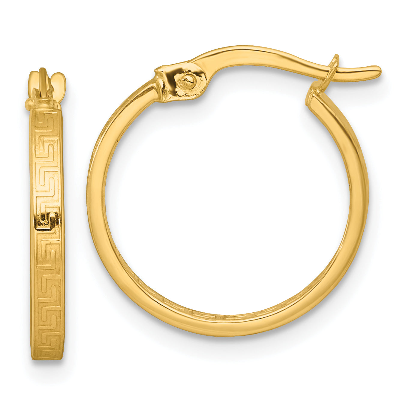 10K Yellow Gold Polished 1.75 X 17mm Greek Key In/Out Square Tube Hoop Earrings