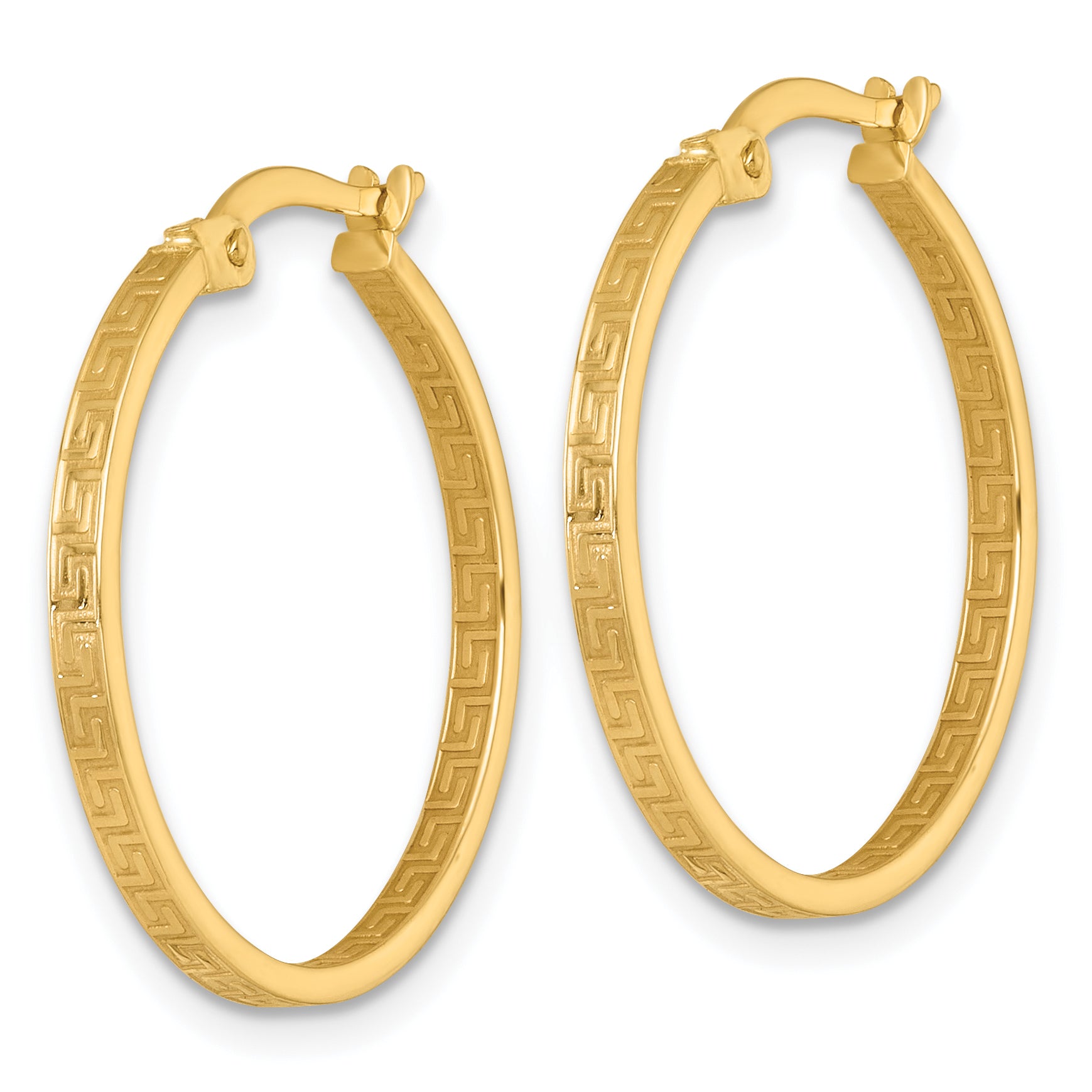 10K Yellow Gold Polished 1.75 X 23mm Greek Key In/Out Square Tube Hoop Earrings