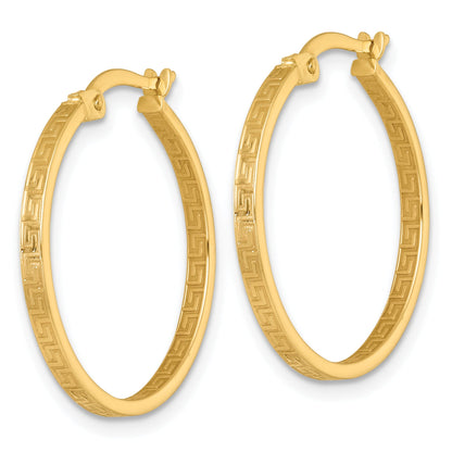 10K Yellow Gold Polished 1.75 X 23mm Greek Key In/Out Square Tube Hoop Earrings