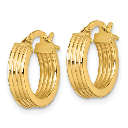 10K Yellow Gold 10K Polished And Grooved 4.00 X 15mm Tube Hoop Earrings