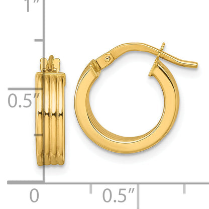 10K Yellow Gold 10K Polished And Grooved 4.00 X 15mm Tube Hoop Earrings