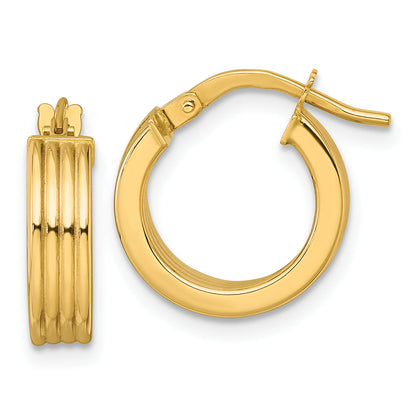 10K Yellow Gold 10K Polished And Grooved 4.00 X 15mm Tube Hoop Earrings