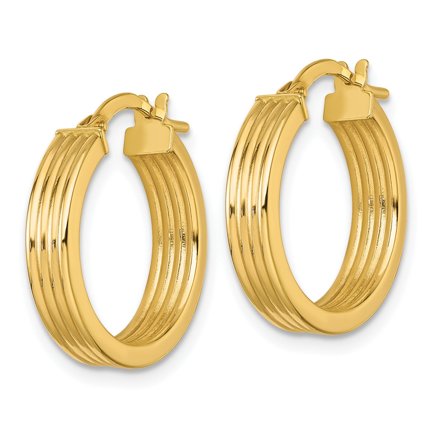 10K Yellow Gold 10K Polished And Grooved 4.00 X 18mm Tube Hoop Earrings