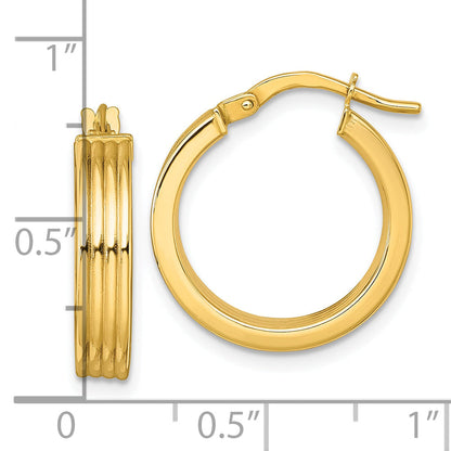 10K Yellow Gold 10K Polished And Grooved 4.00 X 18mm Tube Hoop Earrings