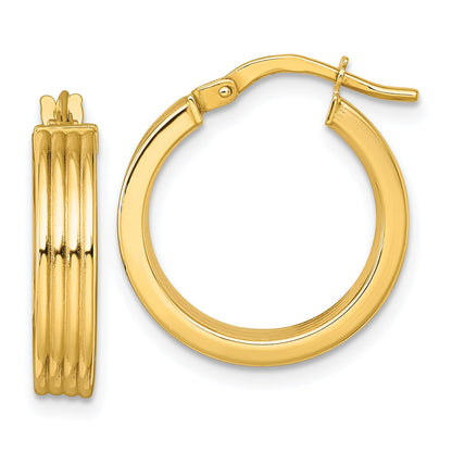 10K Yellow Gold 10K Polished And Grooved 4.00 X 18mm Tube Hoop Earrings