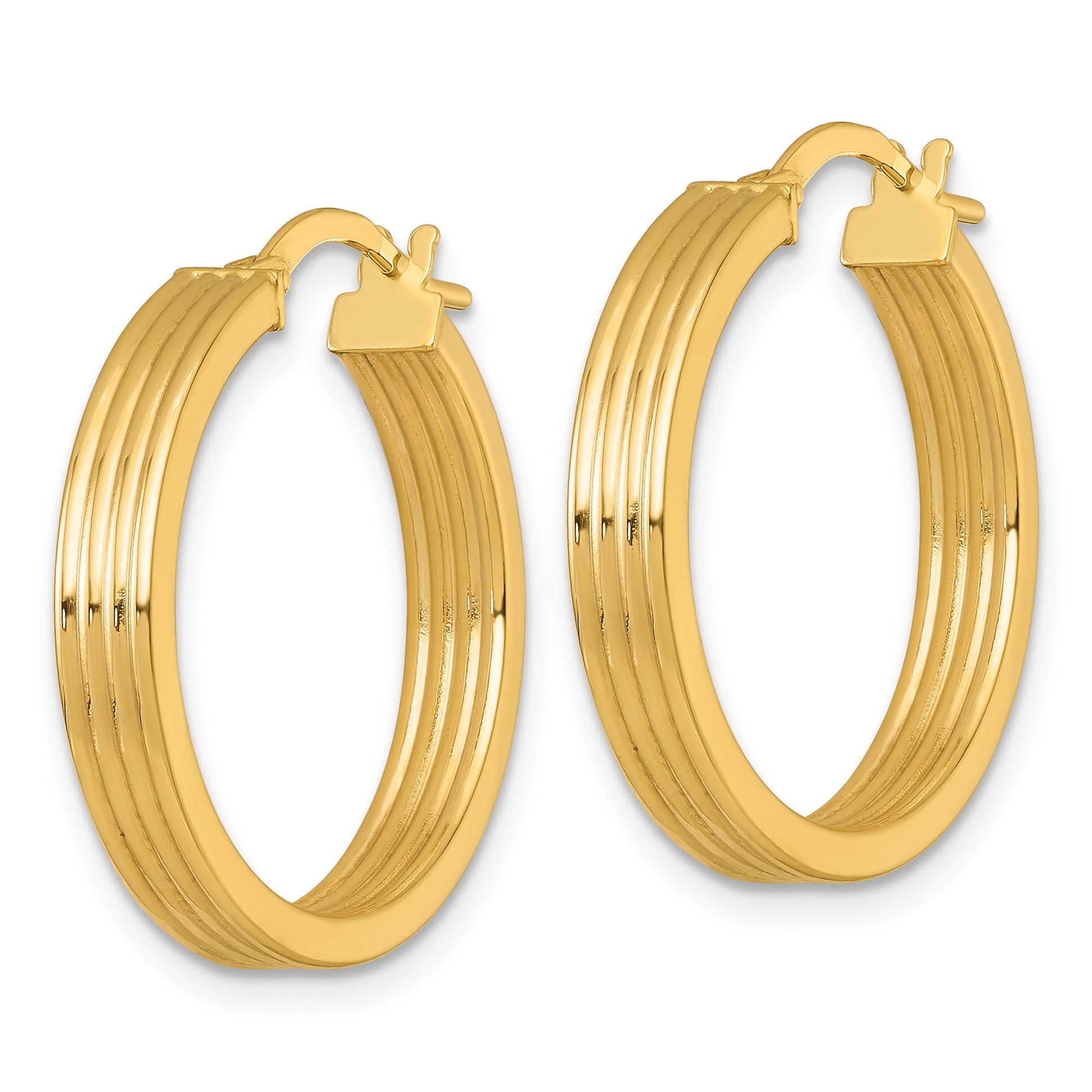 10K Yellow Gold 10K Polished And Grooved 4.00 X 24mm Tube Hoop Earrings