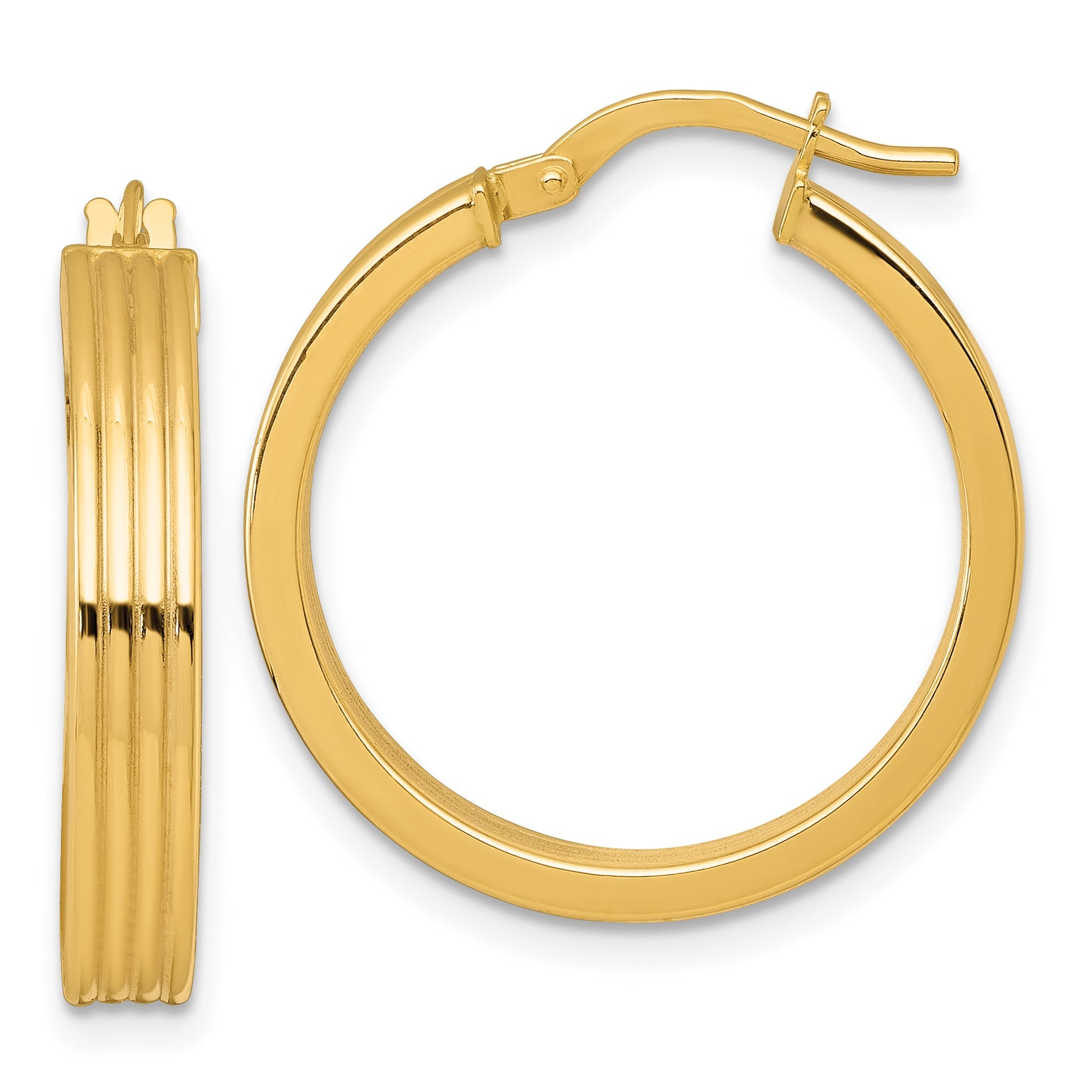 10K Yellow Gold 10K Polished And Grooved 4.00 X 24mm Tube Hoop Earrings