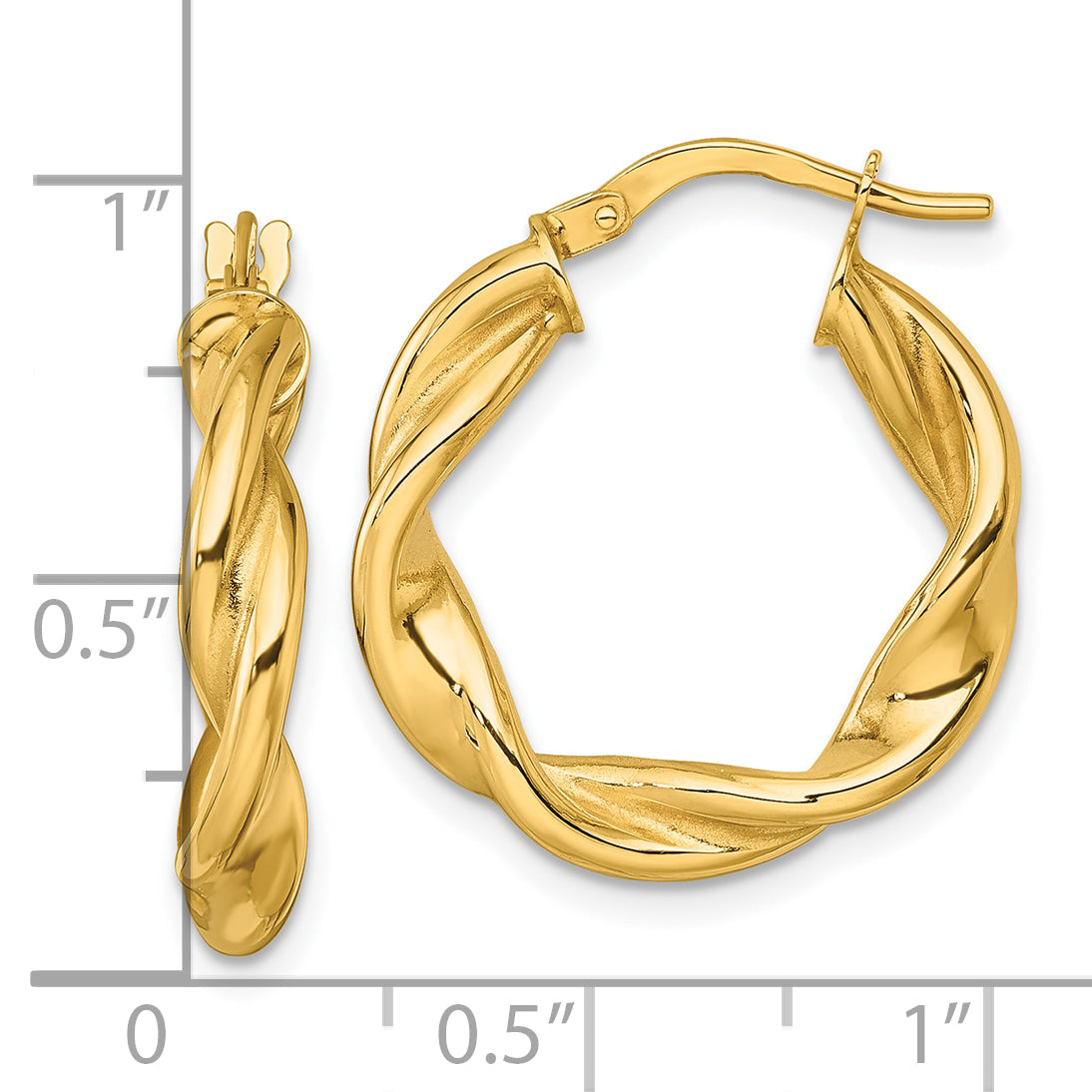 10K Yellow Gold 10K Polished Twisted 4.00 X 22mm Tube Hoop Earrings