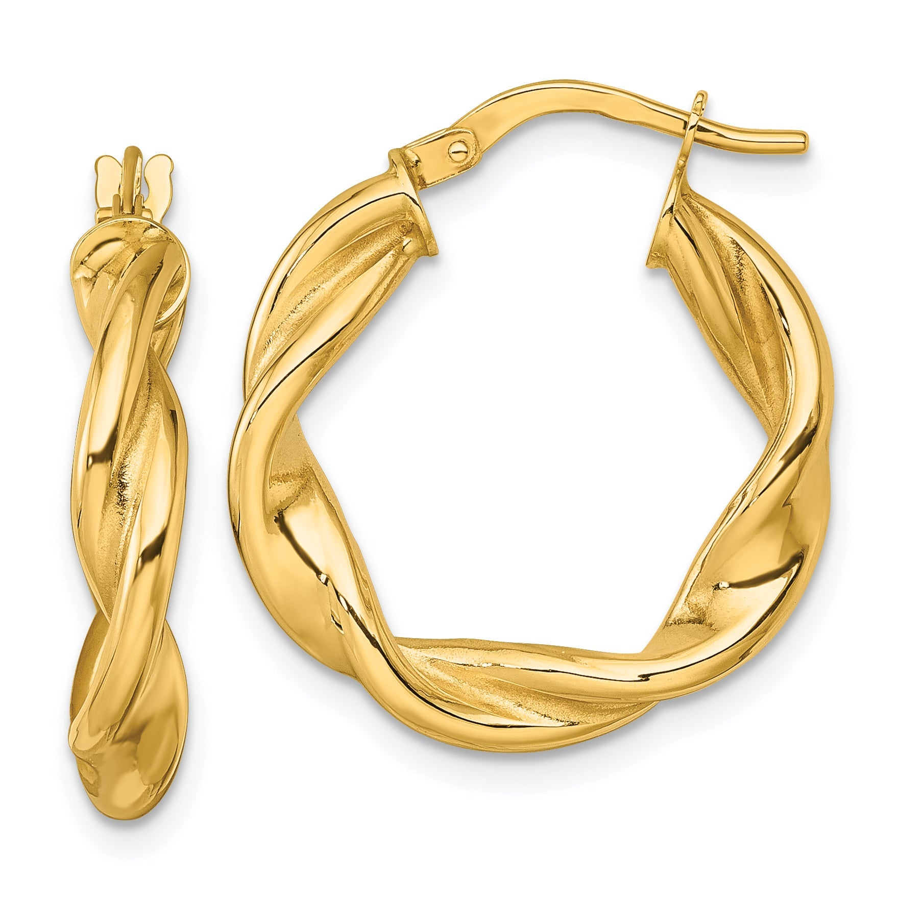 10K Yellow Gold 10K Polished Twisted 4.00 X 22mm Tube Hoop Earrings
