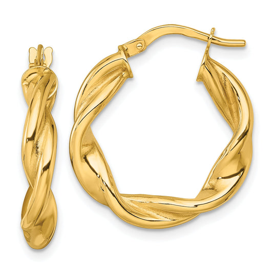 10K Yellow Gold 10K Polished Twisted 4.00 X 22mm Tube Hoop Earrings
