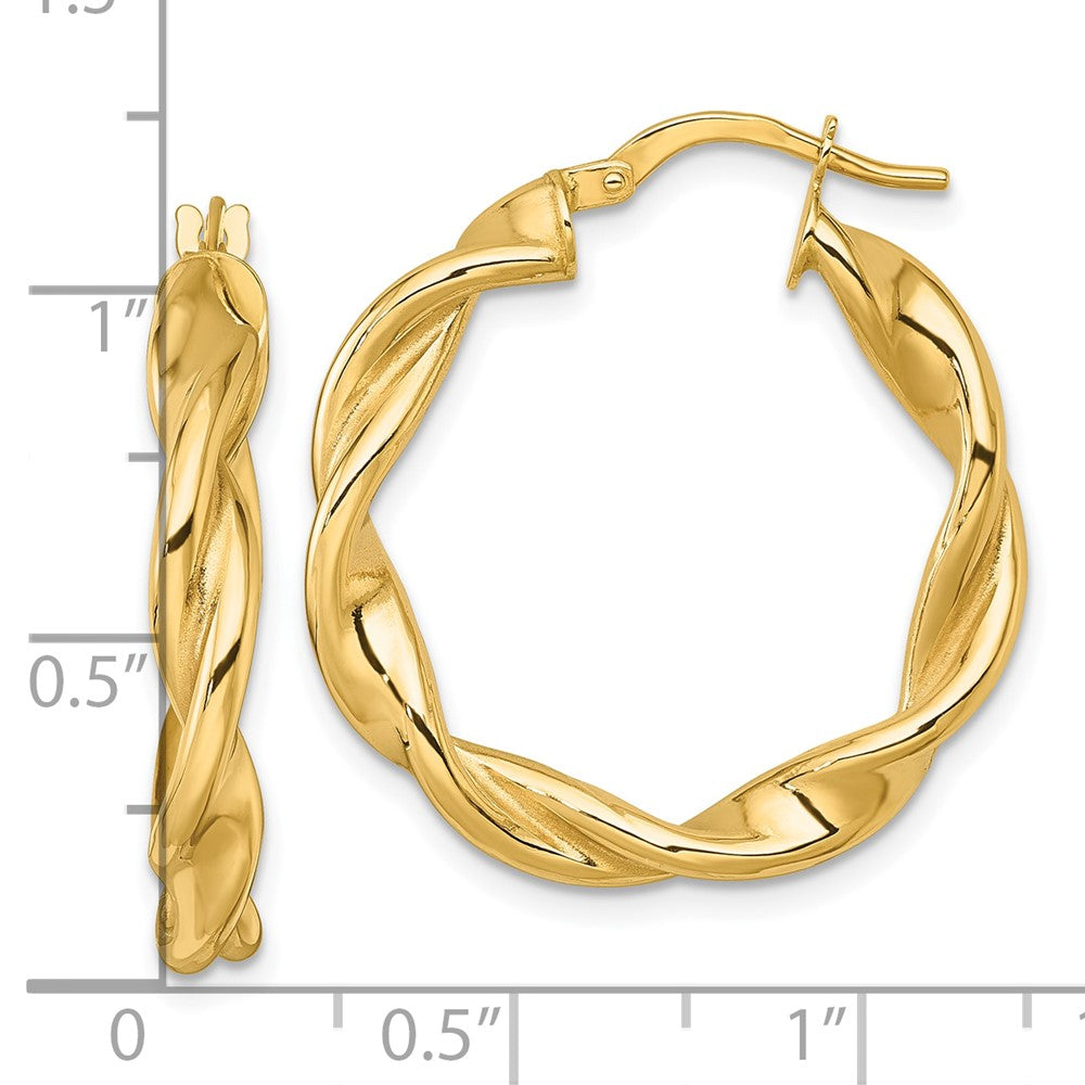10K Yellow Gold 10K Polished Twisted 4.00 X 27mm Tube Hoop Earrings