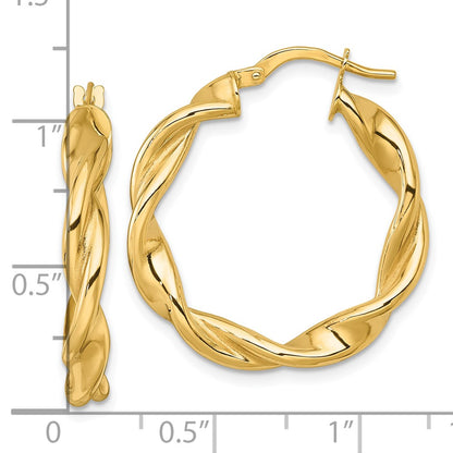 10K Yellow Gold 10K Polished Twisted 4.00 X 27mm Tube Hoop Earrings