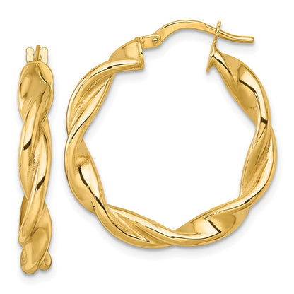 10K Yellow Gold 10K Polished Twisted 4.00 X 27mm Tube Hoop Earrings