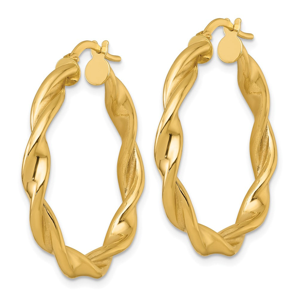 10K Yellow Gold 10K Polished Twisted 4.00 X 32mm Tube Hoop Earrings
