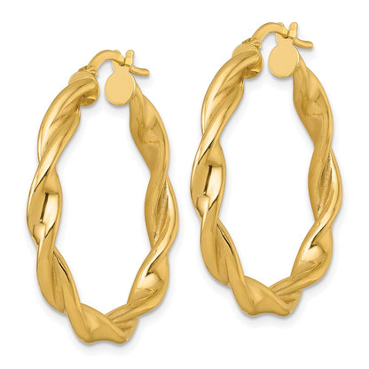 10K Yellow Gold 10K Polished Twisted 4.00 X 32mm Tube Hoop Earrings