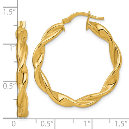 10K Yellow Gold 10K Polished Twisted 4.00 X 32mm Tube Hoop Earrings