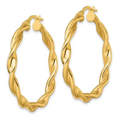 10K Yellow Gold 10K Polished Twisted 4.00 X 38mm Tube Hoop Earrings