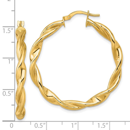 10K Yellow Gold 10K Polished Twisted 4.00 X 38mm Tube Hoop Earrings