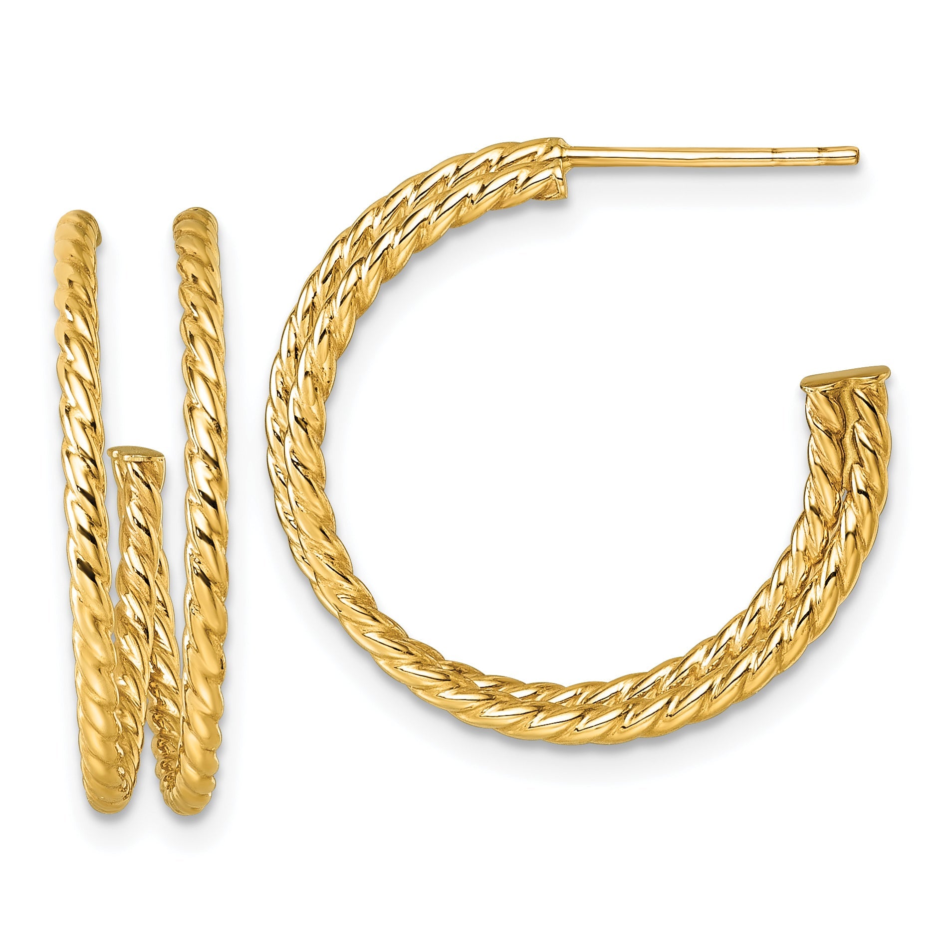 10K Yellow Gold 10K Polished Double Strand Twisted C-Hoop Post Earrings