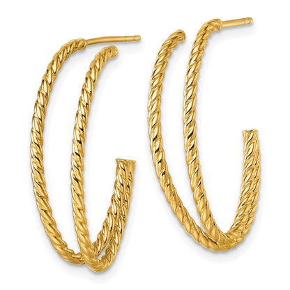 10K Yellow Gold Polished Double Strand Twisted J-Hoop Post Earrings