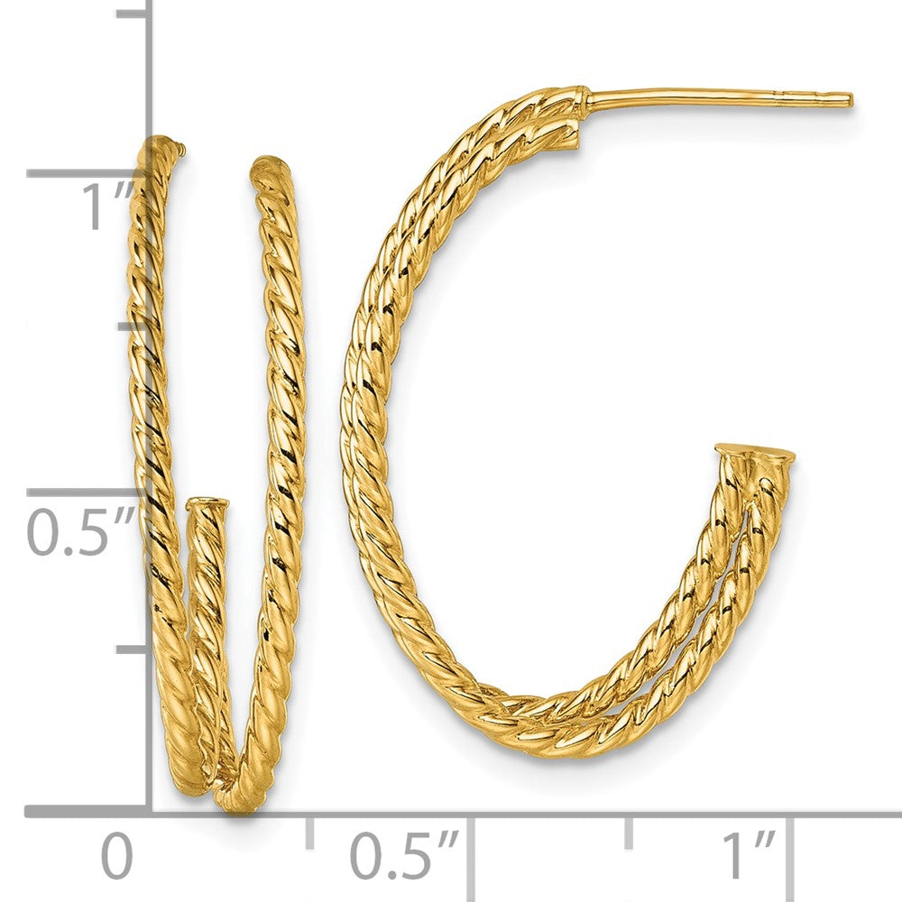 10K Yellow Gold Polished Double Strand Twisted J-Hoop Post Earrings