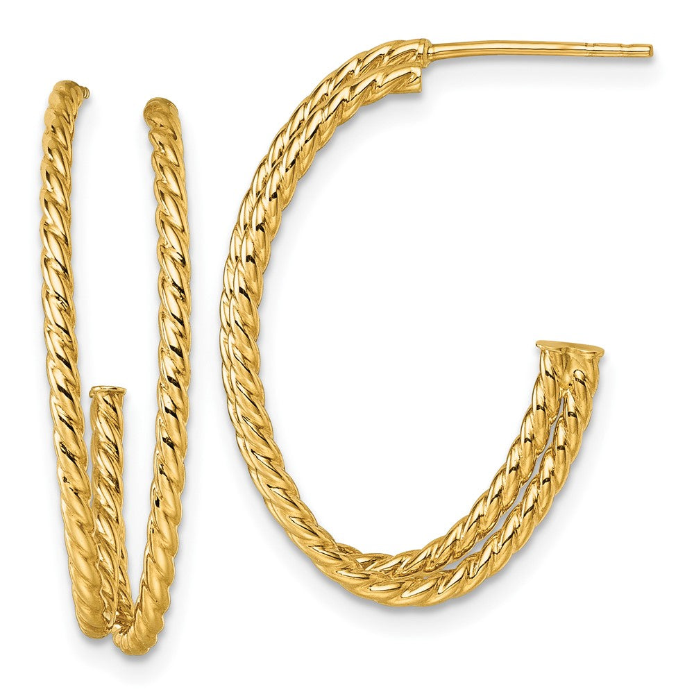 10K Yellow Gold Polished Double Strand Twisted J-Hoop Post Earrings