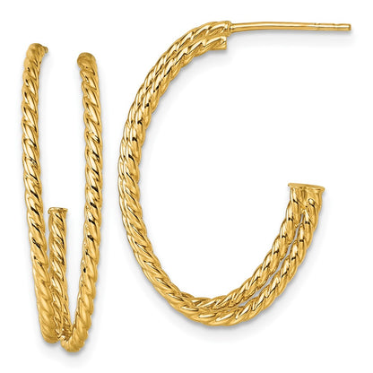 10K Yellow Gold Polished Double Strand Twisted J-Hoop Post Earrings