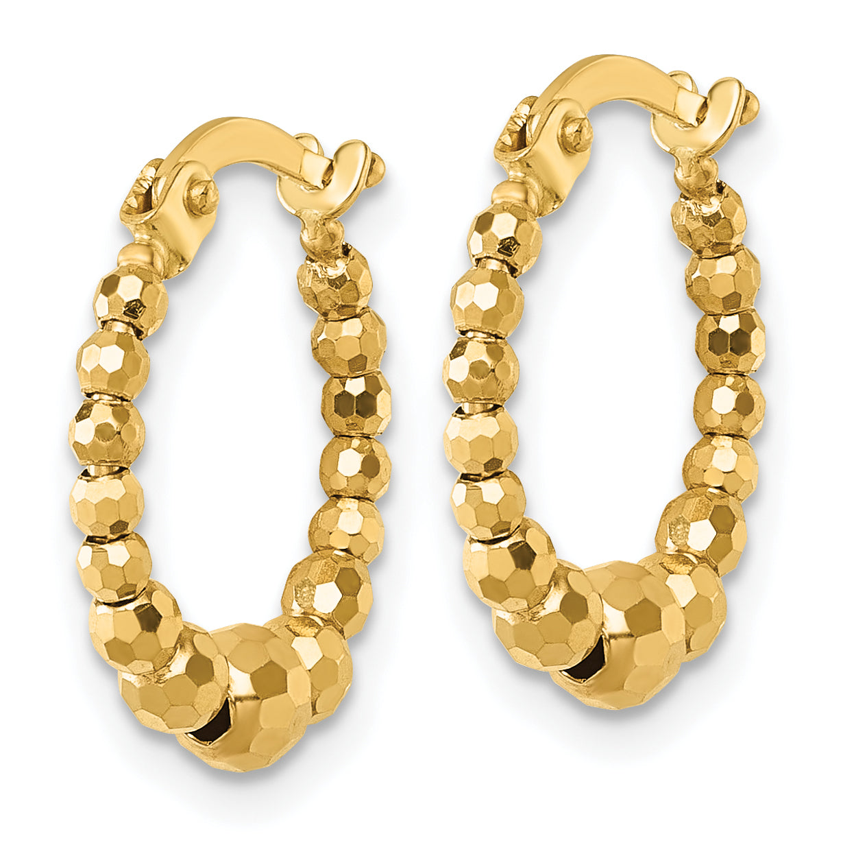 10K Yellow Gold Polished 4.0 X 16mm Diamond-Cut Beaded Hoop Earrings