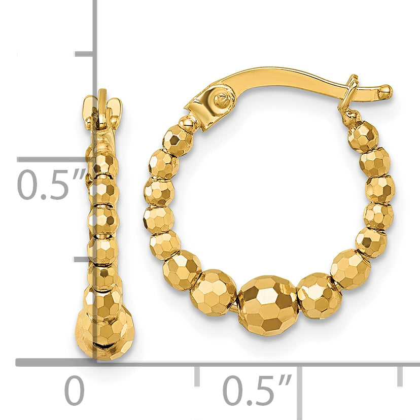 10K Yellow Gold Polished 4.0 X 16mm Diamond-Cut Beaded Hoop Earrings