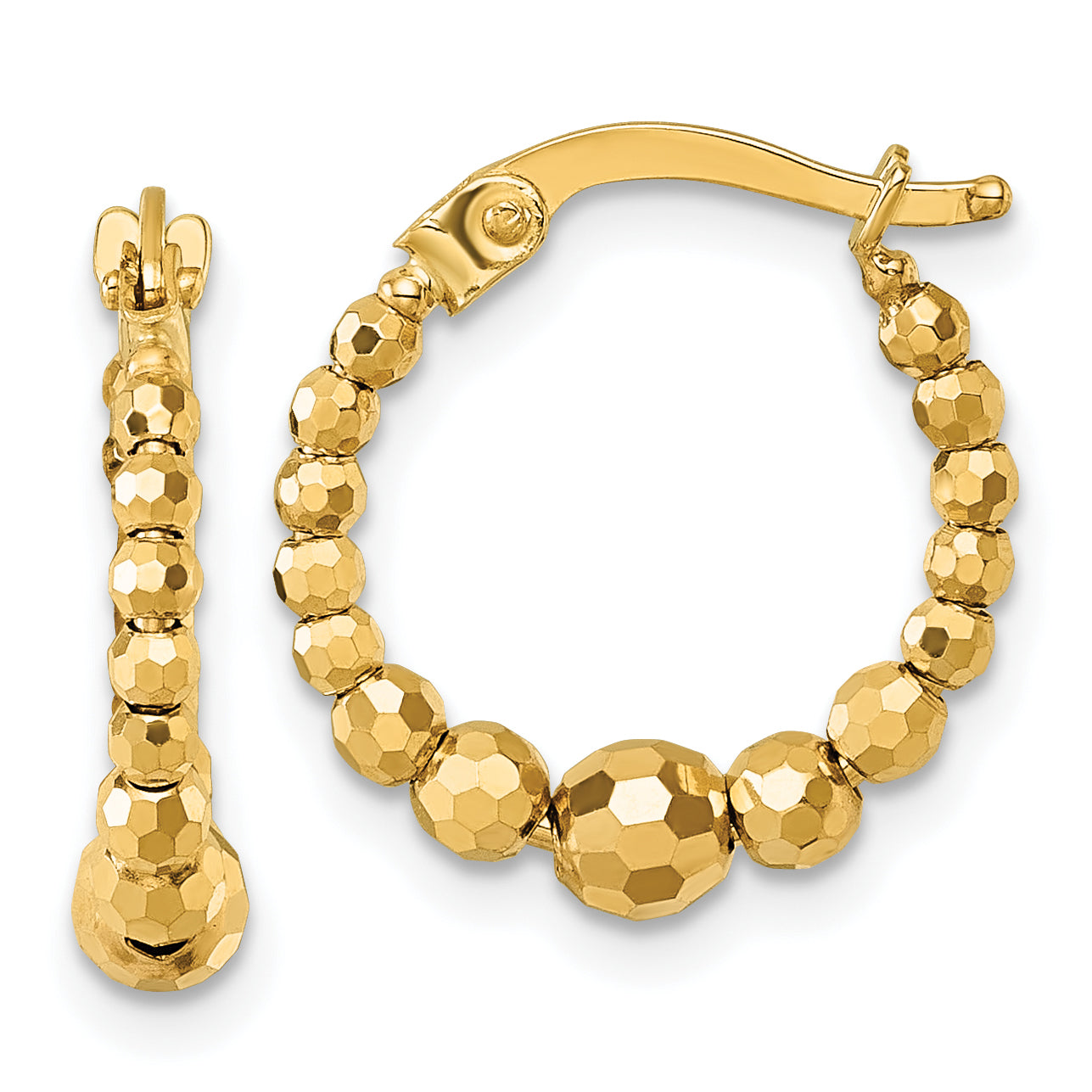 10K Yellow Gold Polished 4.0 X 16mm Diamond-Cut Beaded Hoop Earrings