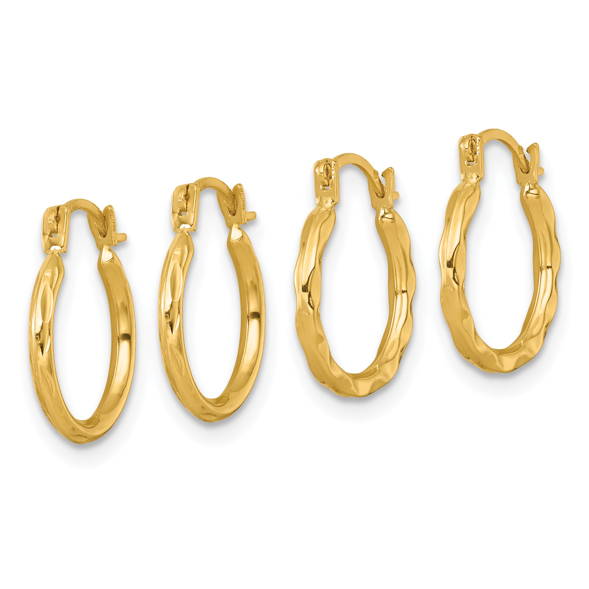 10K Yellow Gold Diamond-Cut And Textured Set Of Two Pairs Hoop Earrings
