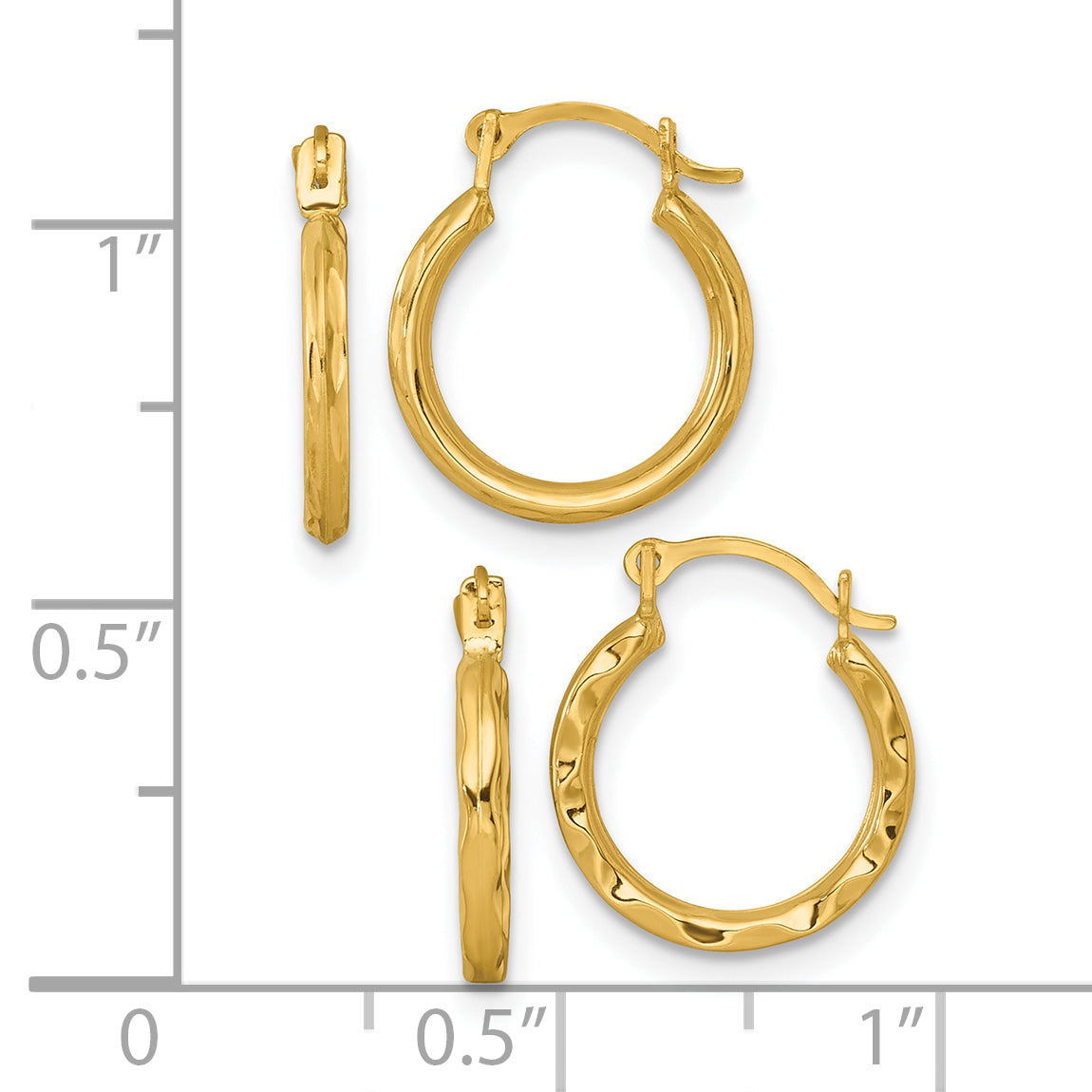 10K Yellow Gold Diamond-Cut And Textured Set Of Two Pairs Hoop Earrings