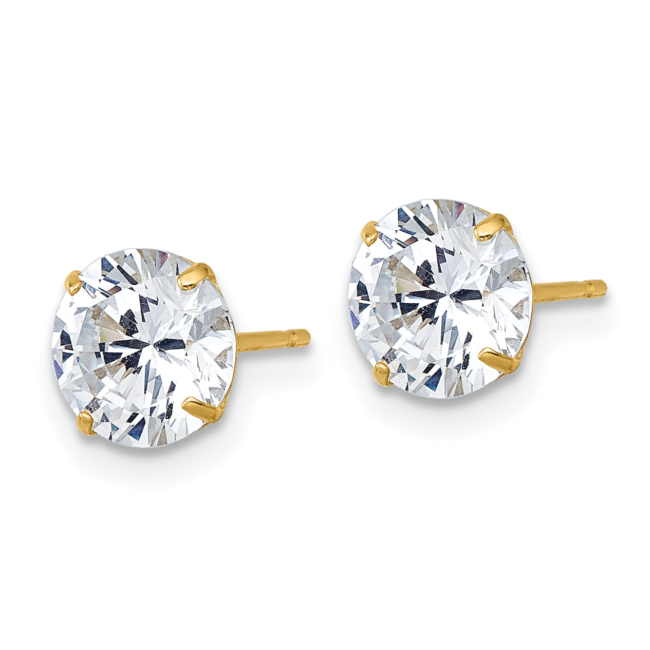 10K Yellow Gold Polished 7.00mm Round Cz Stud Post Earrings