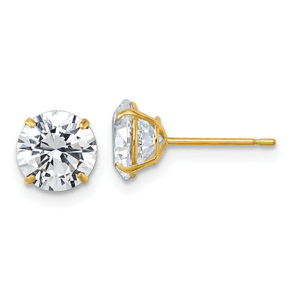 10K Yellow Gold Polished 7.00mm Round Cz Stud Post Earrings
