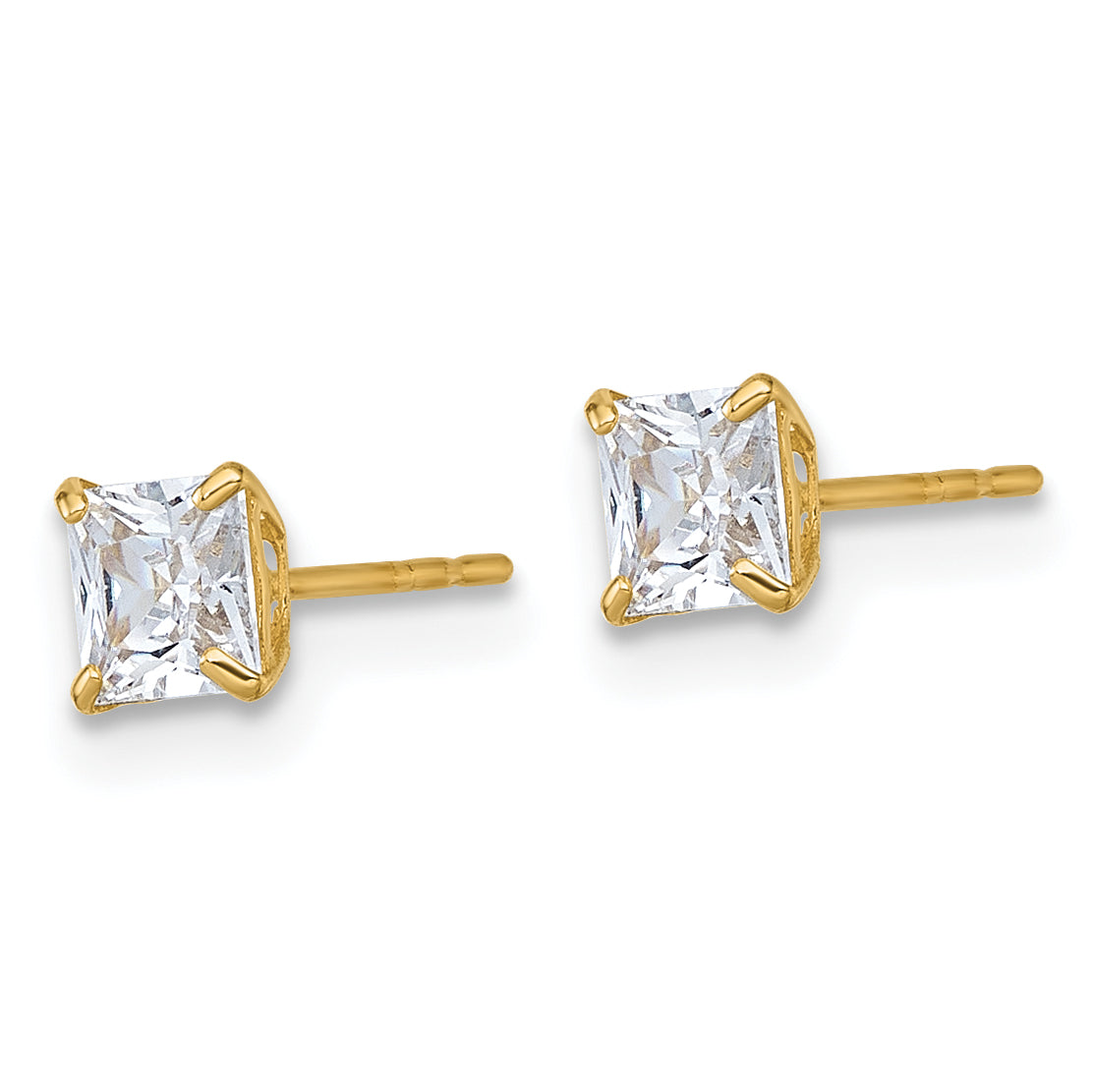10K Yellow Gold Polished 4.00mm Square Princess Cz Stud Post Earrings