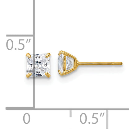 10K Yellow Gold Polished 4.00mm Square Princess Cz Stud Post Earrings