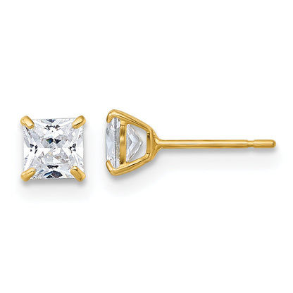 10K Yellow Gold Polished 4.00mm Square Princess Cz Stud Post Earrings