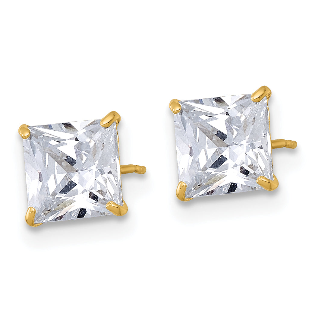 10K Yellow Gold Polished 6.00mm Square Princess Cz Stud Post Earrings