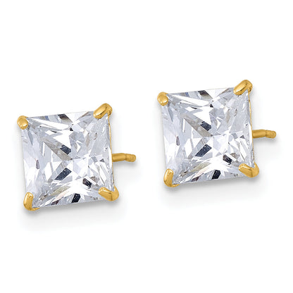 10K Yellow Gold Polished 6.00mm Square Princess Cz Stud Post Earrings