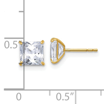 10K Yellow Gold Polished 6.00mm Square Princess Cz Stud Post Earrings
