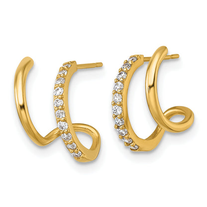 10K Yellow Gold Polished Cz Fancy Double J-Hoop Post Earrings