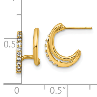 10K Yellow Gold Polished Cz Fancy Double J-Hoop Post Earrings