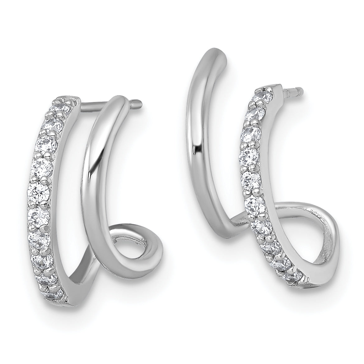 10K White Gold Polished Cz Fancy Double J-Hoop Post Earrings