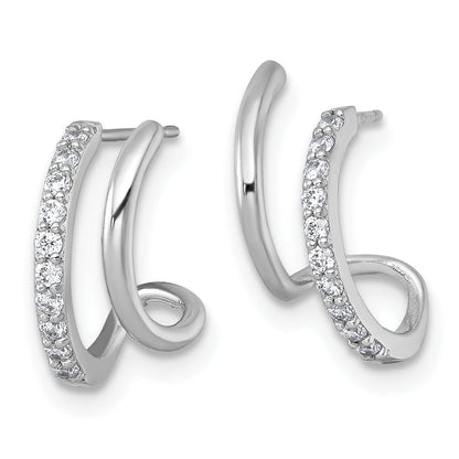 10K White Gold Polished Cz Fancy Double J-Hoop Post Earrings