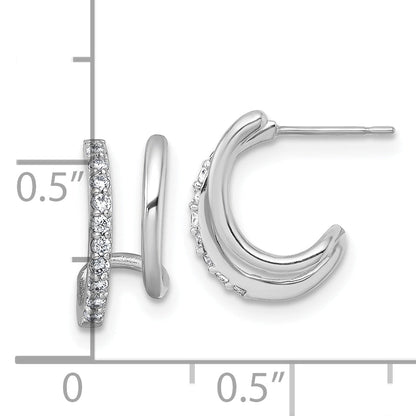 10K White Gold Polished Cz Fancy Double J-Hoop Post Earrings